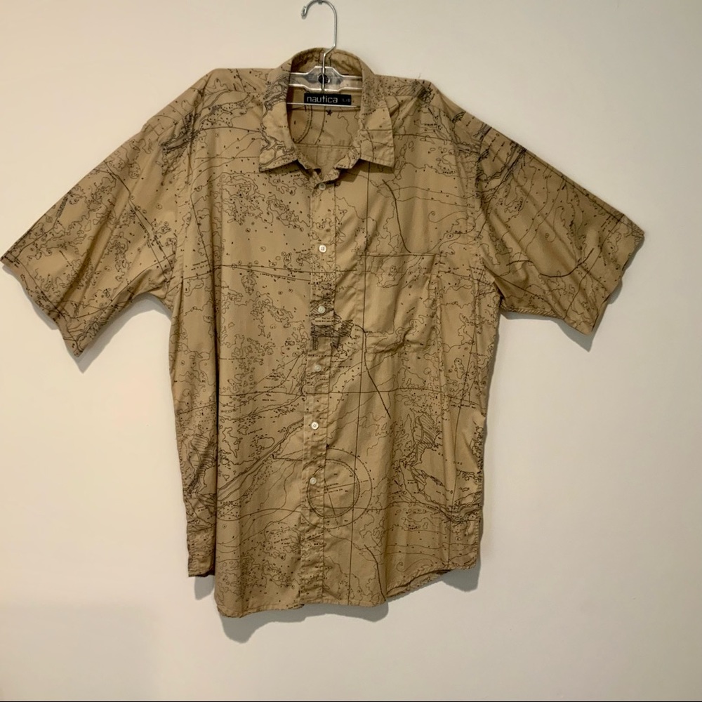 Nautica Nautical Chart Compass Rose Shirt L